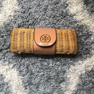 Tory Burch Patent Leather and Rattan Clutch
